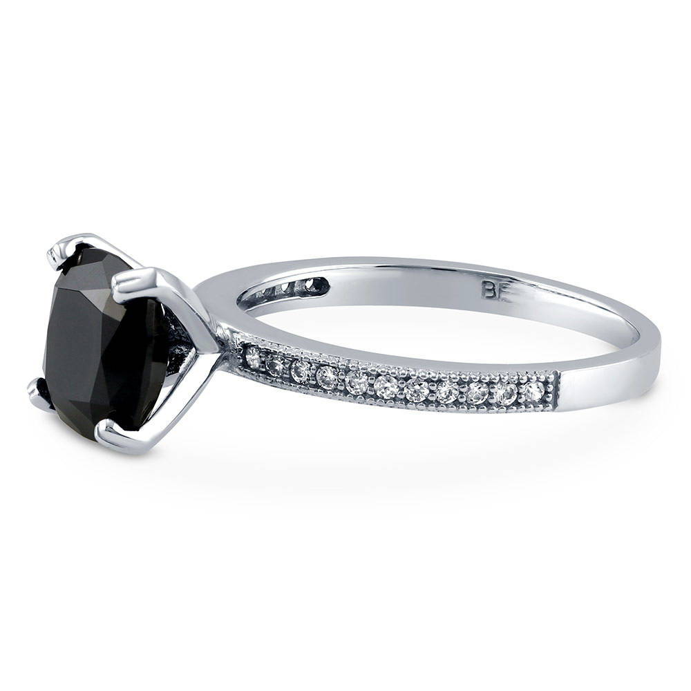 Solitaire 3ct Black Cushion CZ Ring in Sterling Silver