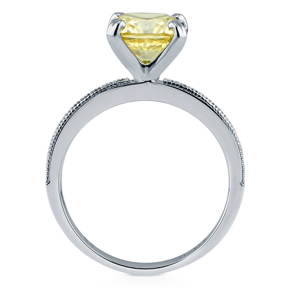 Alternate view of Solitaire 3ct Canary Yellow Cushion CZ Ring in Sterling Silver