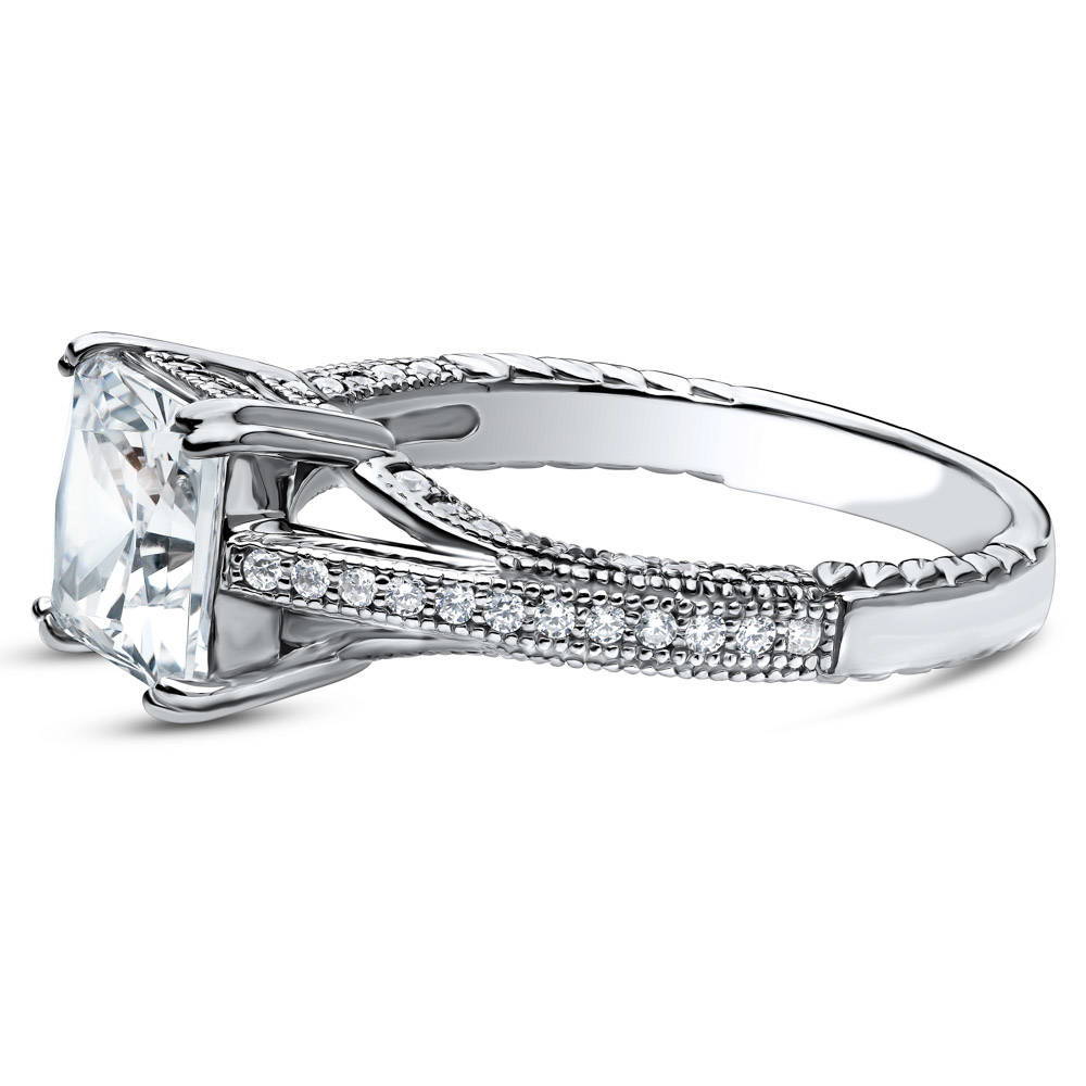 Angle view of Solitaire Art Deco 2ct Princess CZ Ring in Sterling Silver