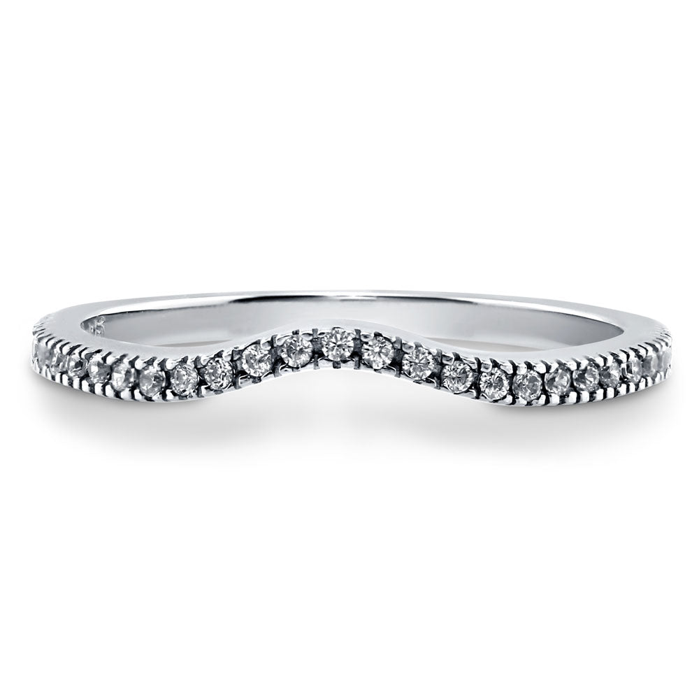 Wishbone Micro Pave Set CZ Curved Half Eternity Ring in Sterling Silver, 1 of 9