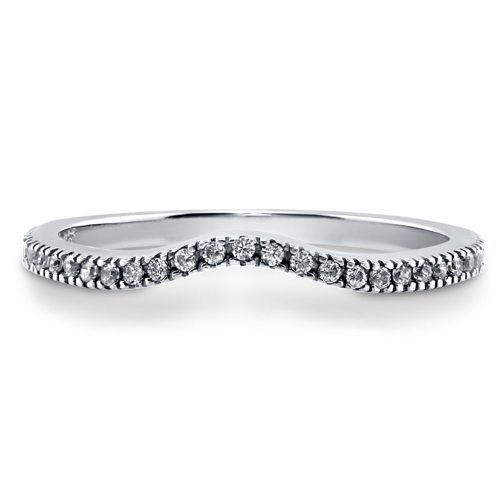 Wishbone Micro Pave Set CZ Curved Half Eternity Ring in Sterling Silver