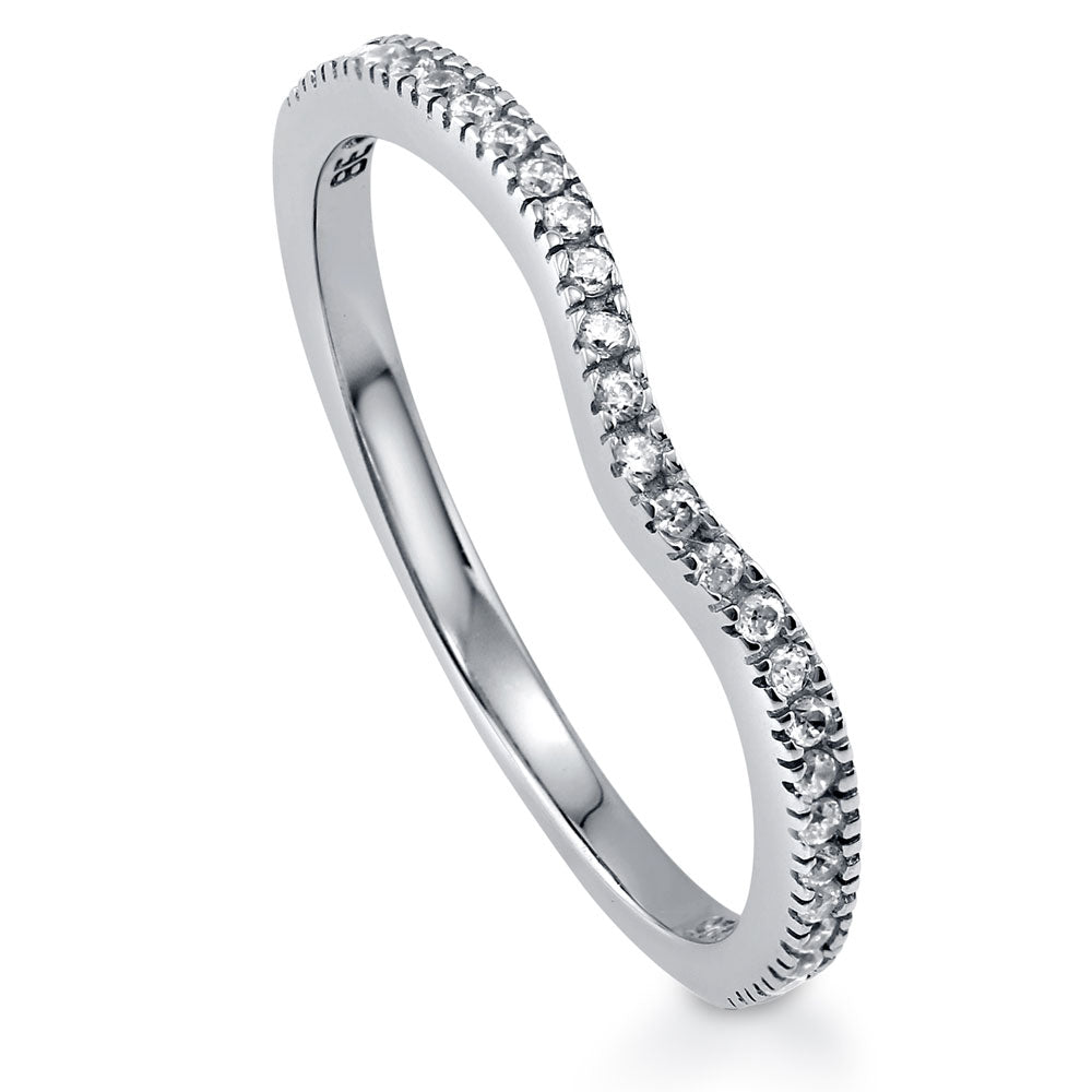 Front view of Wishbone Micro Pave Set CZ Curved Half Eternity Ring in Sterling Silver