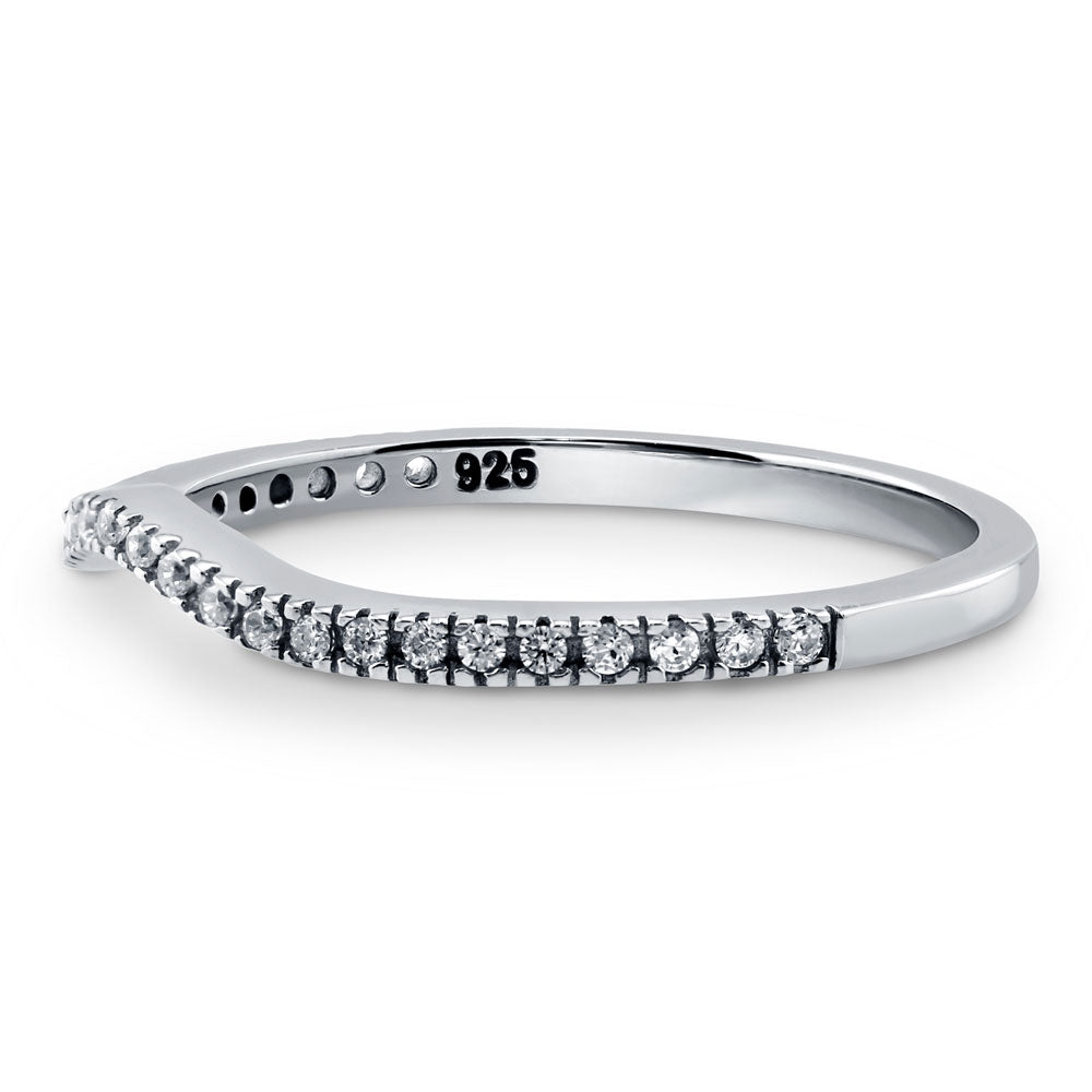 Angle view of Wishbone Micro Pave Set CZ Curved Half Eternity Ring in Sterling Silver