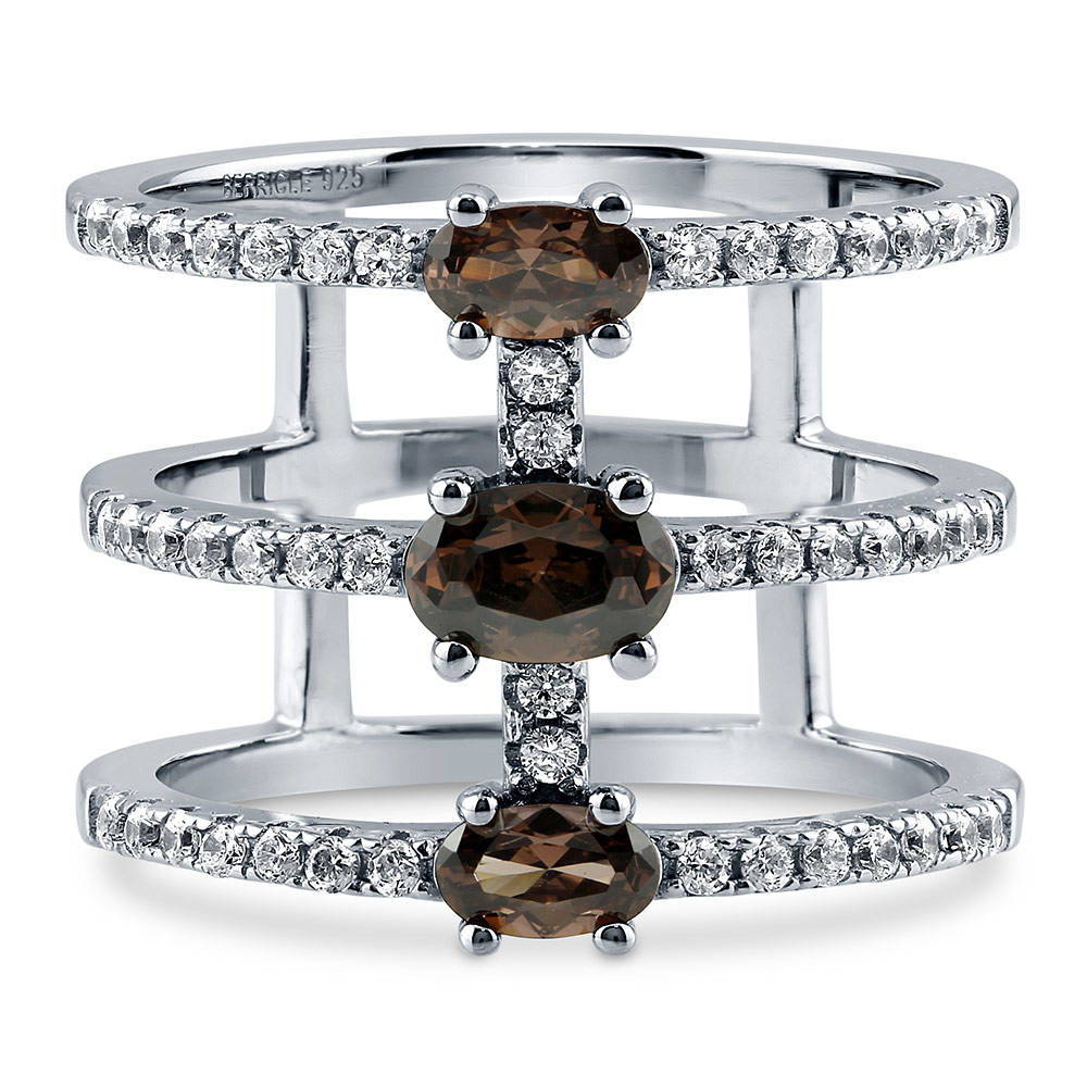 Open Bar Brown CZ Ring in Sterling Silver, 1 of 6