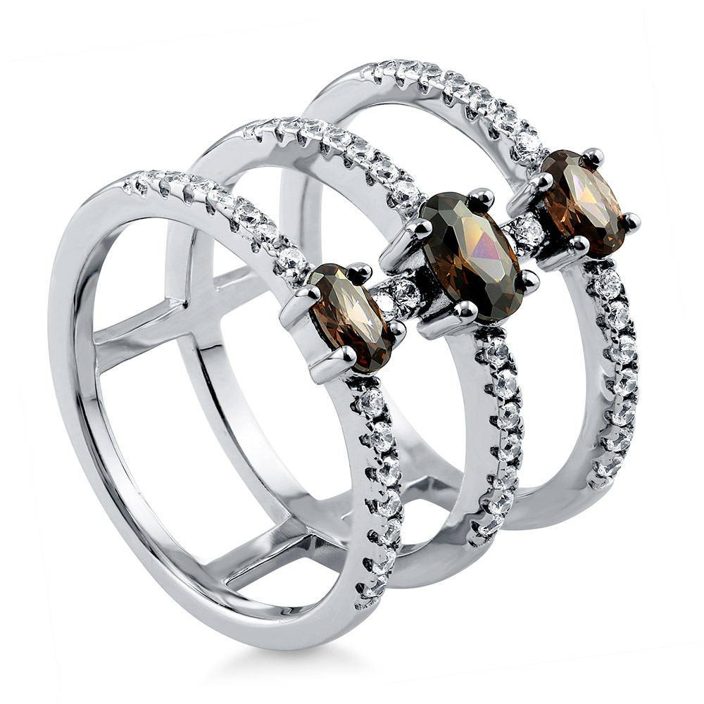 Open Bar Brown CZ Ring in Sterling Silver