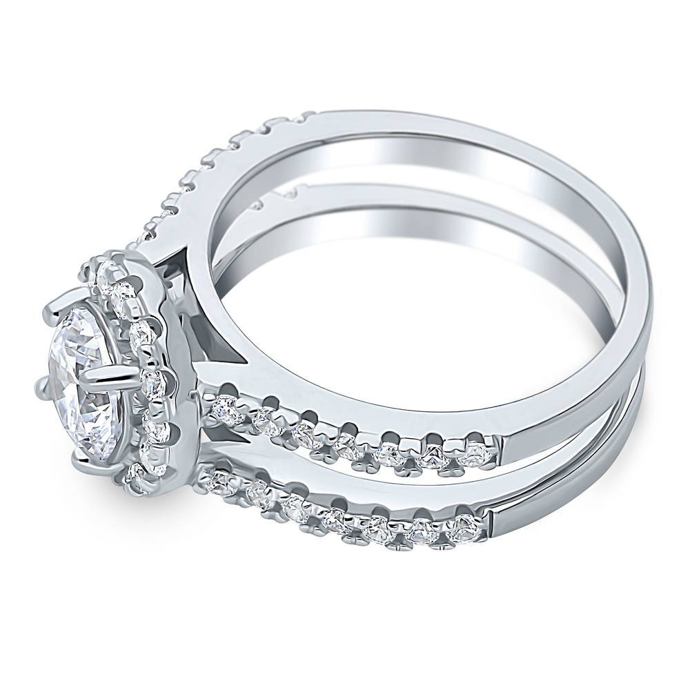 Side view of Halo Round CZ Ring in Sterling Silver