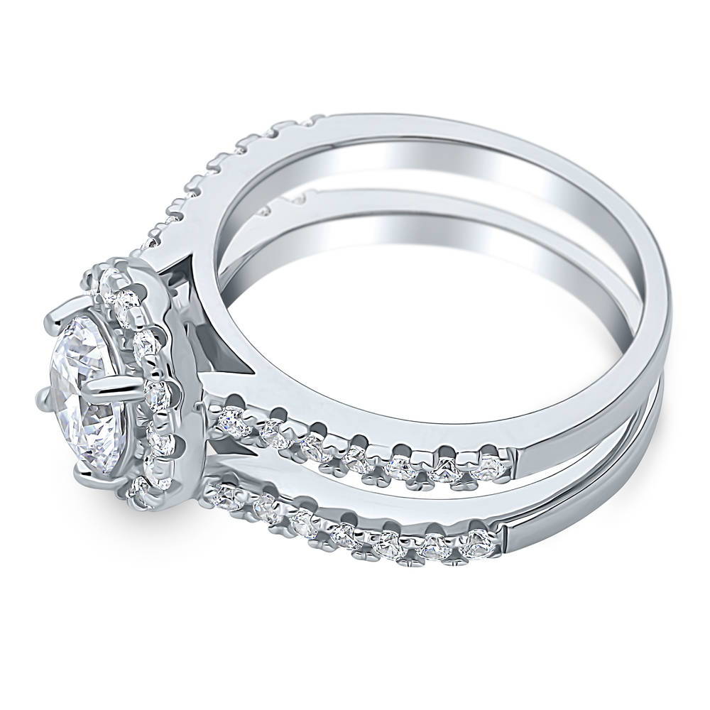 Angle view of Halo Round CZ Ring in Sterling Silver