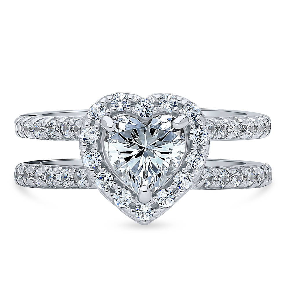 Halo Heart Heart CZ Ring in Sterling Silver
