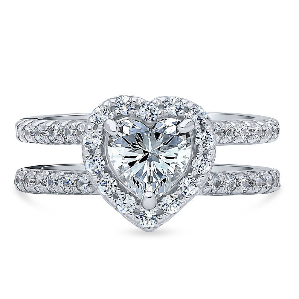 Halo Heart CZ Ring in Sterling Silver, 1 of 7