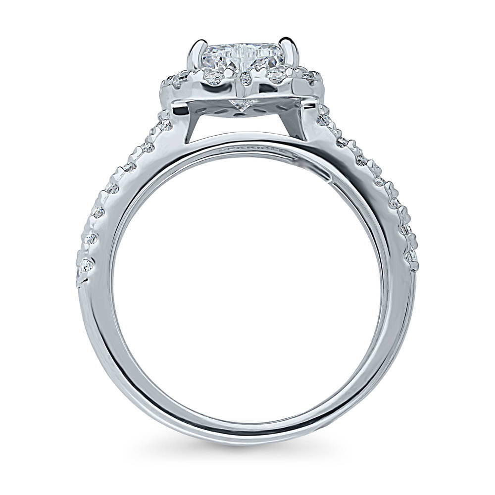 Alternate view of Halo Heart CZ Ring in Sterling Silver