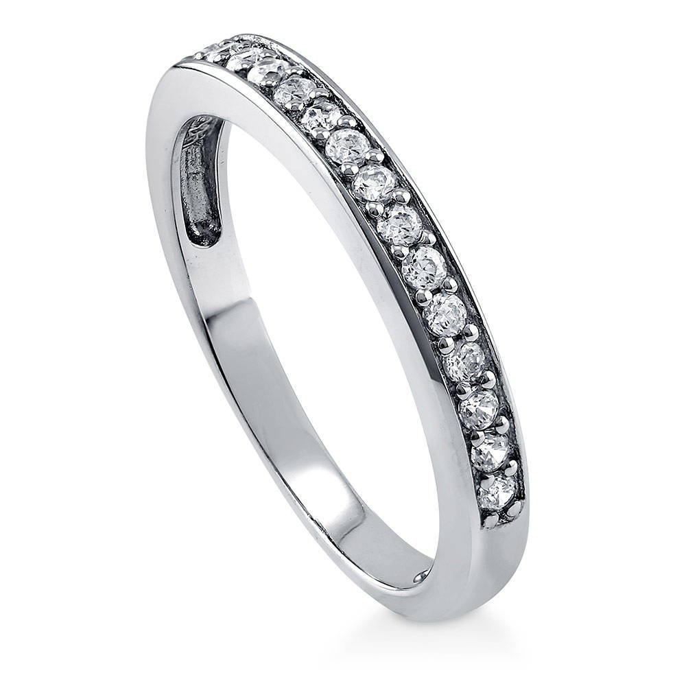 Pave Set CZ Half Eternity Ring in Sterling Silver, front view