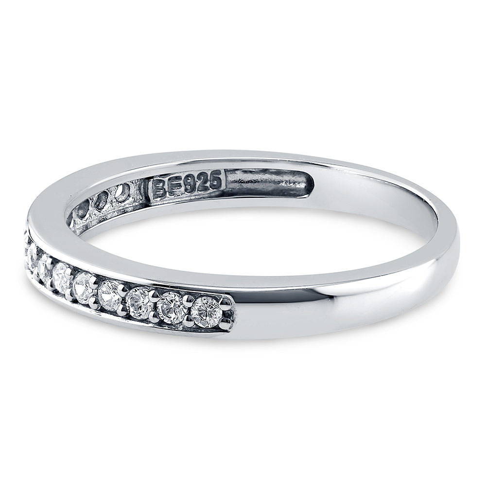 Angle view of Pave Set CZ Half Eternity Ring in Sterling Silver