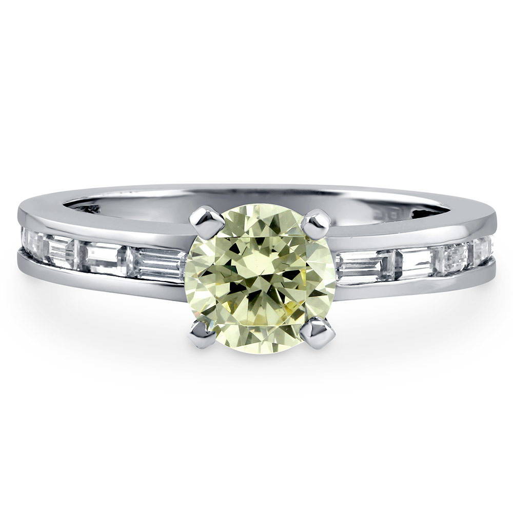 Solitaire 1ct Canary Yellow Round CZ Ring in Sterling Silver