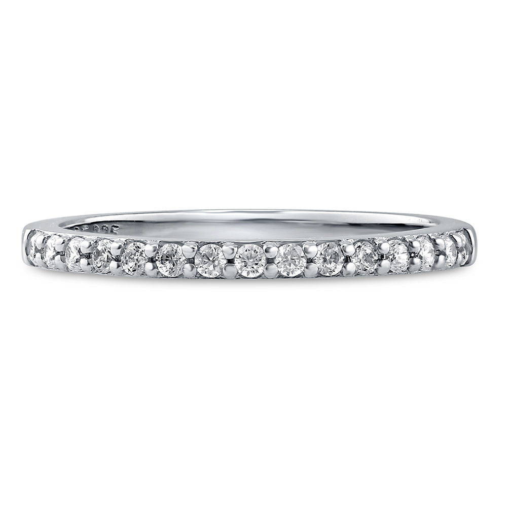 Pave Set CZ Half Eternity Ring in Sterling Silver, 1 of 7