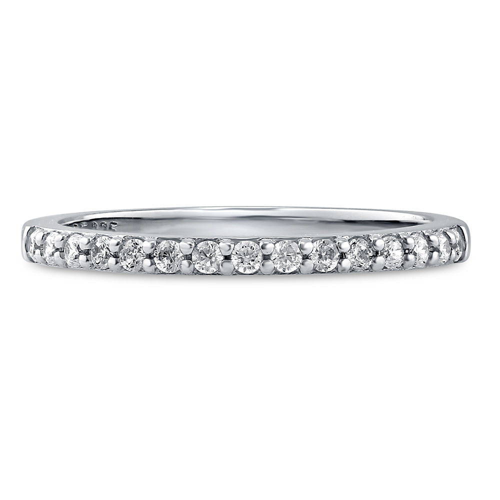 Pave Set CZ Half Eternity Ring in Sterling Silver