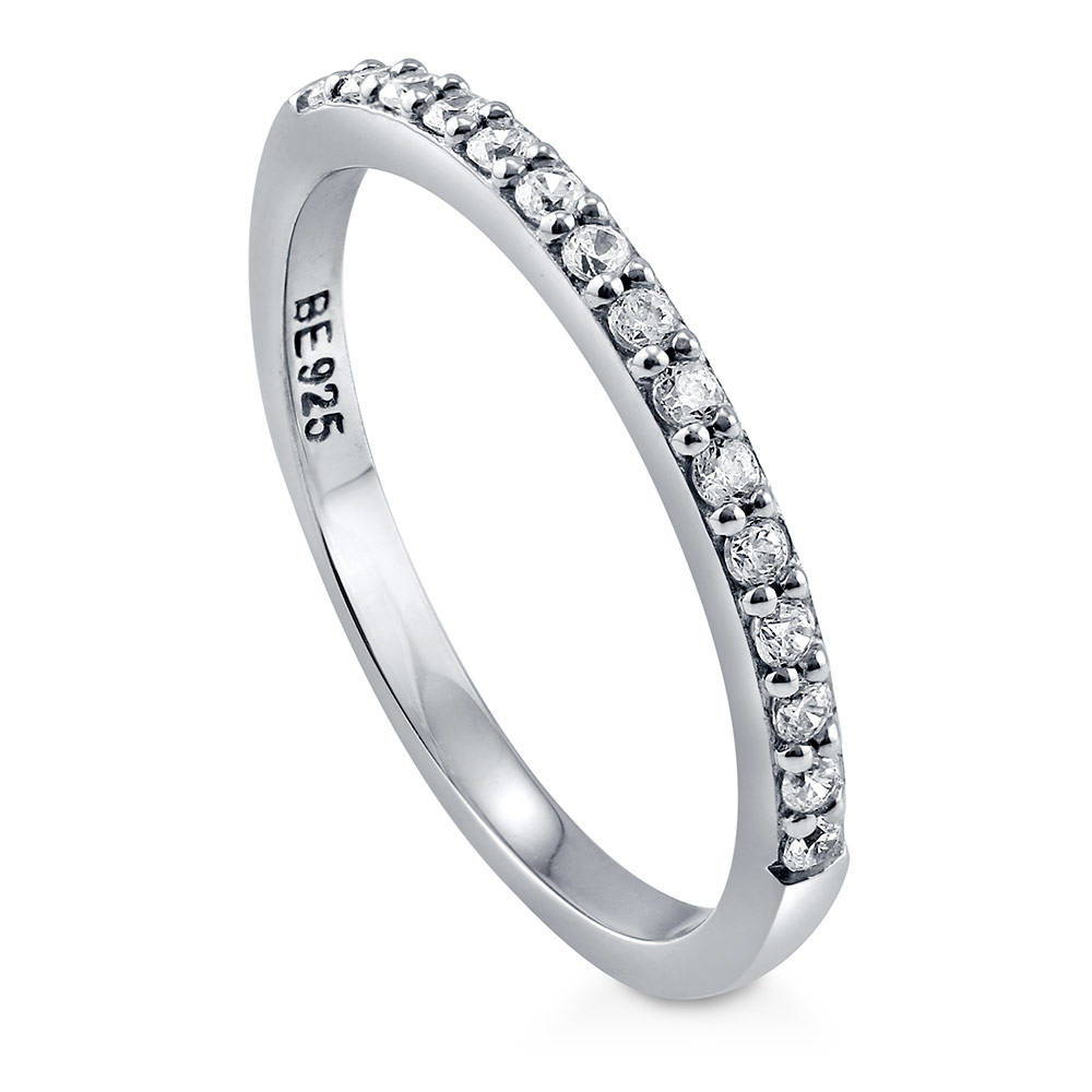 Pave Set CZ Half Eternity Ring in Sterling Silver, front view