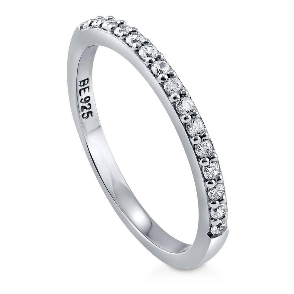 Front view of Pave Set CZ Half Eternity Ring in Sterling Silver