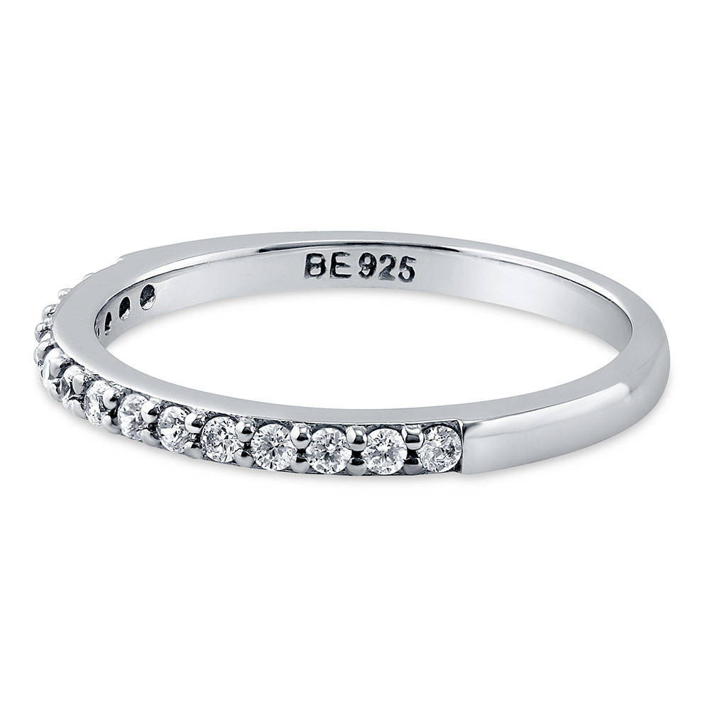 Pave Set CZ Half Eternity Ring in Sterling Silver, side view