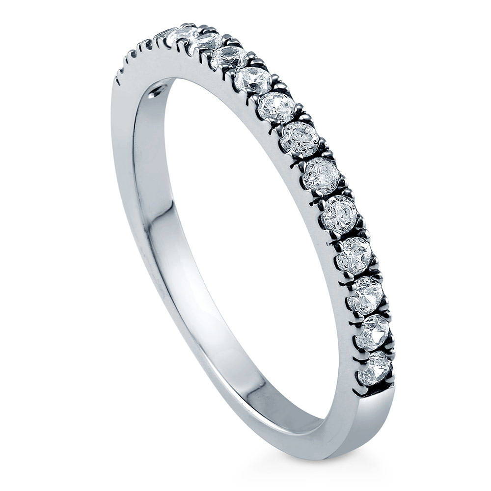 Pave Set CZ Half Eternity Ring in Sterling Silver, 4 of 8