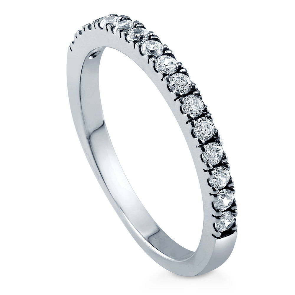 Pave Set CZ Half Eternity Ring in Sterling Silver