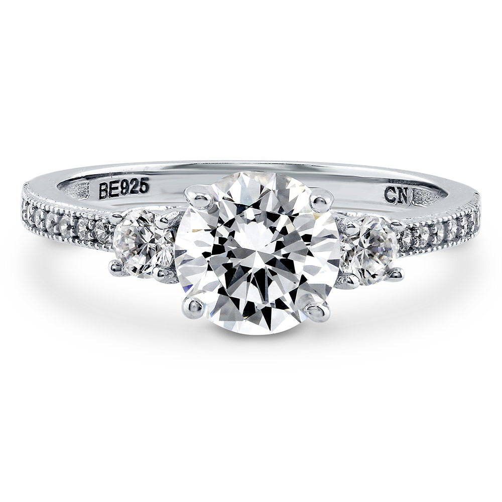 3-Stone Round CZ Ring in Sterling Silver