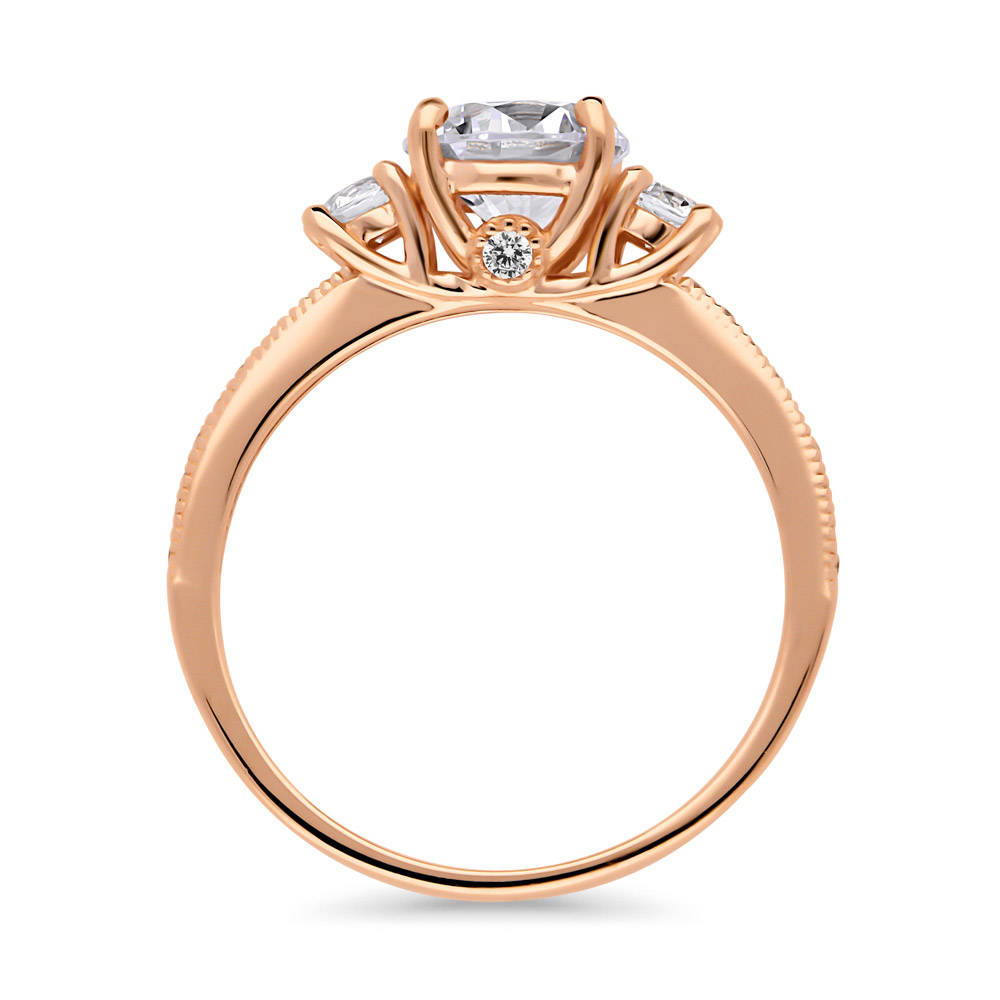 Alternate view of 3-Stone Round CZ Ring in Rose Gold Plated Sterling Silver