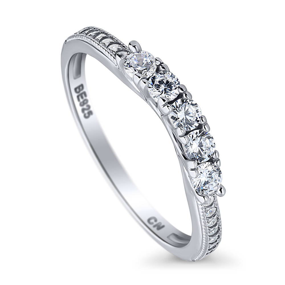 5-Stone CZ Curved Half Eternity Ring in Sterling Silver, front view