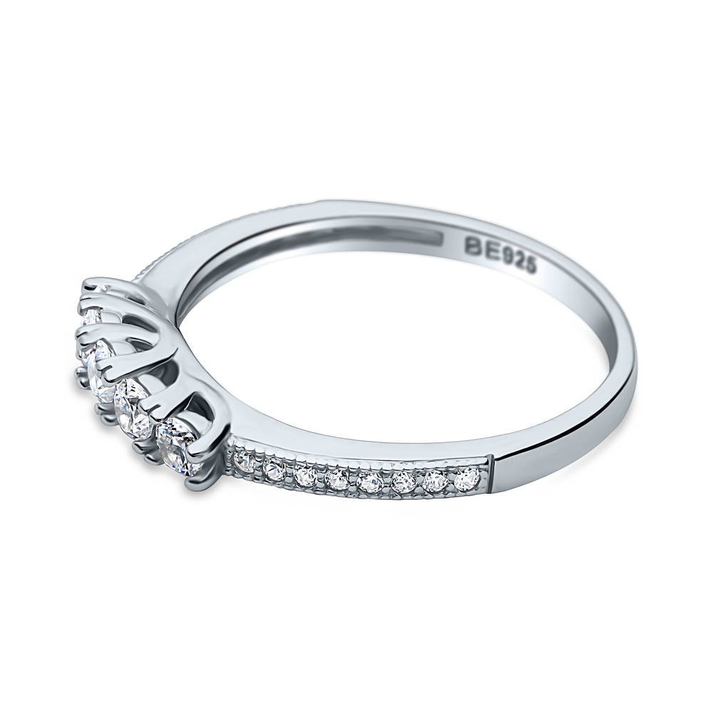 Angle view of 5-Stone CZ Curved Half Eternity Ring in Sterling Silver, 4 of 9