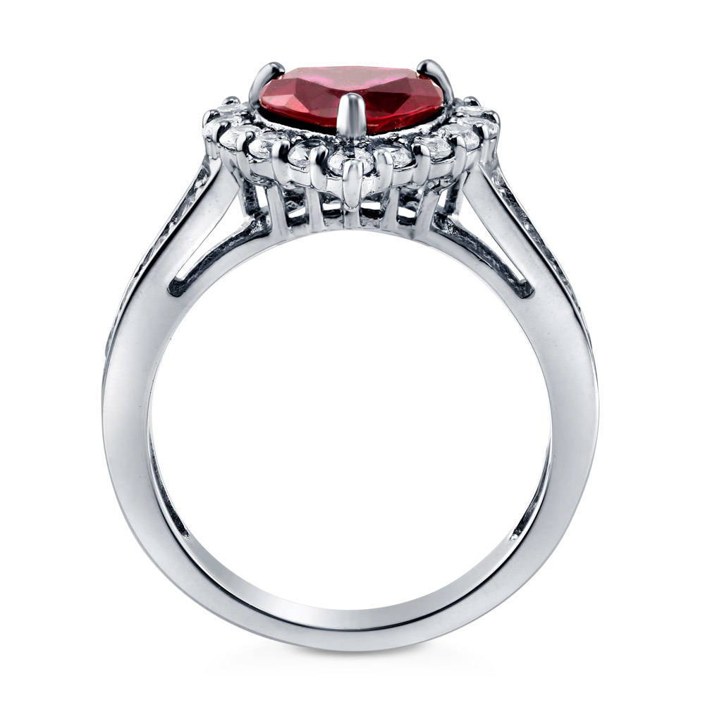 Alternate view of Halo Heart Simulated Ruby CZ Ring in Sterling Silver