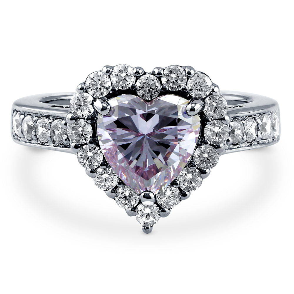 Halo Purple Heart CZ Ring in Sterling Silver