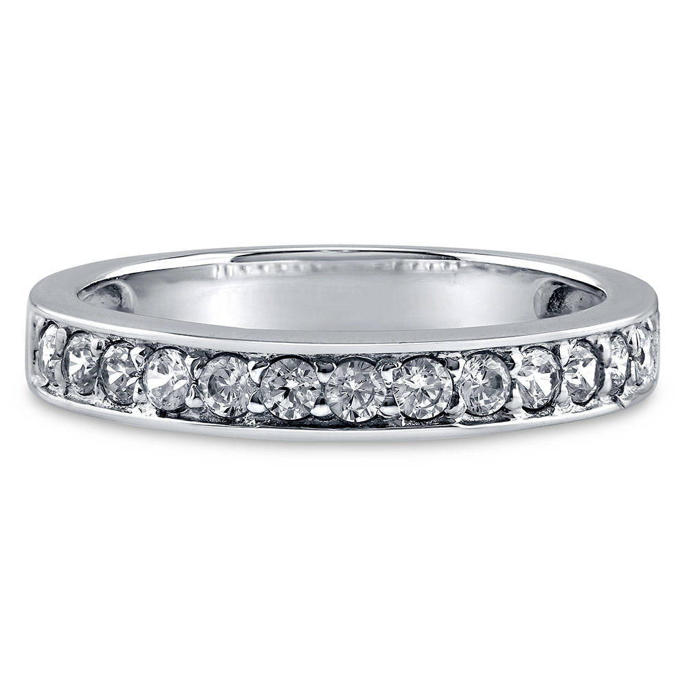 Pave Set CZ Half Eternity Ring in Sterling Silver, 1 of 6