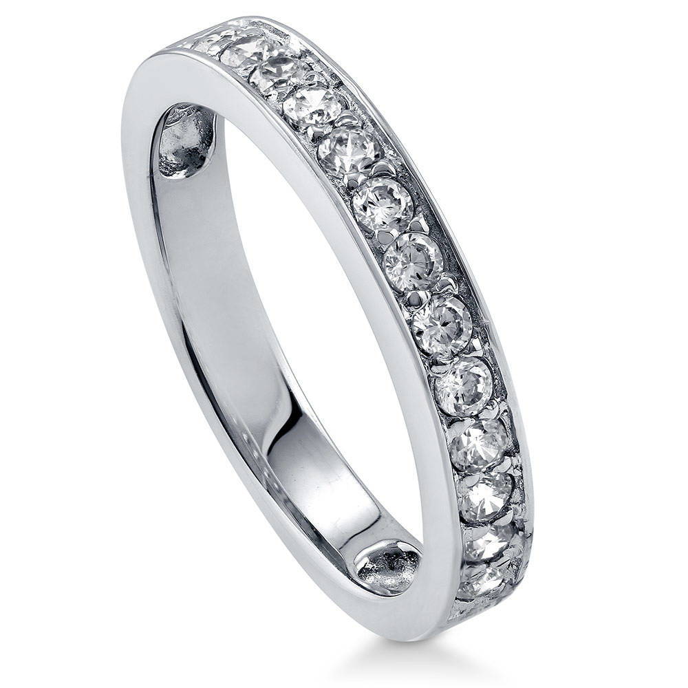 Pave Set CZ Half Eternity Ring in Sterling Silver, front view