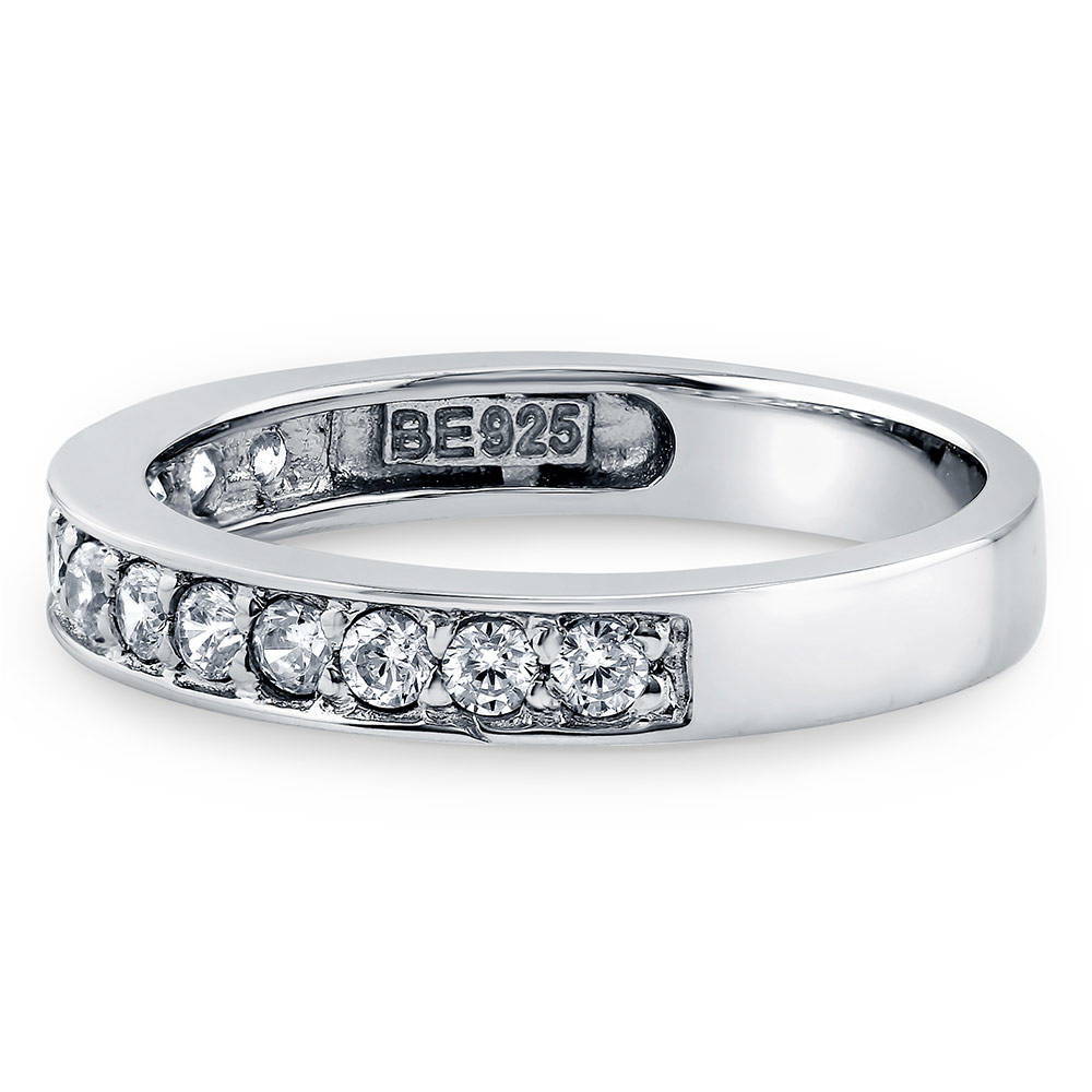 Pave Set CZ Half Eternity Ring in Sterling Silver, side view