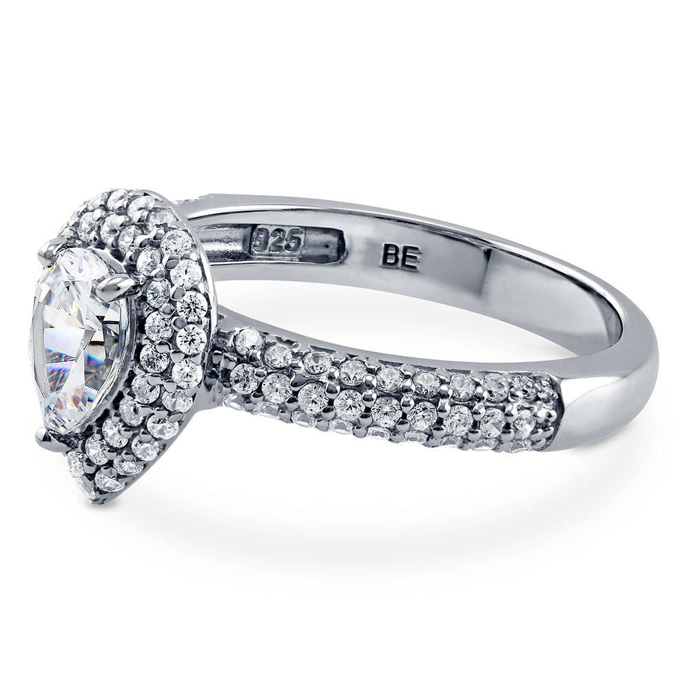 Angle view of Halo Pear CZ Ring in Sterling Silver, 5 of 7