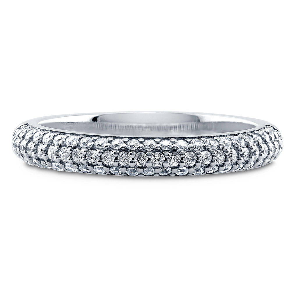 Pave Set CZ Half Eternity Ring in Sterling Silver, 1 of 6
