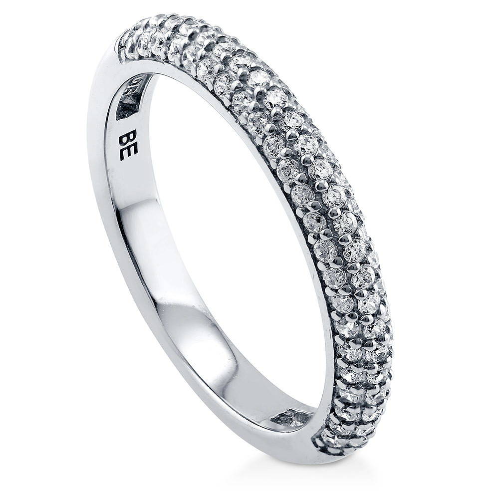 Pave Set CZ Half Eternity Ring in Sterling Silver, front view