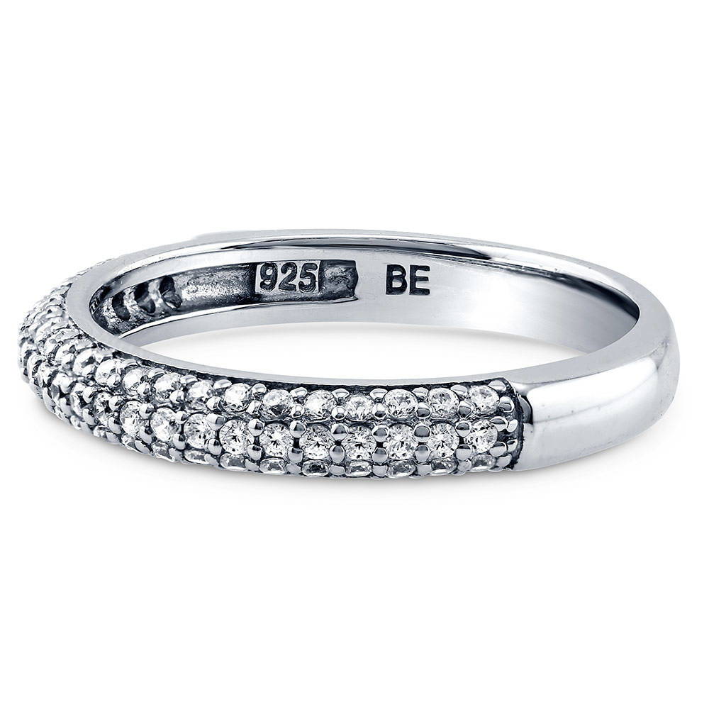 Angle view of Pave Set CZ Half Eternity Ring in Sterling Silver, 4 of 6