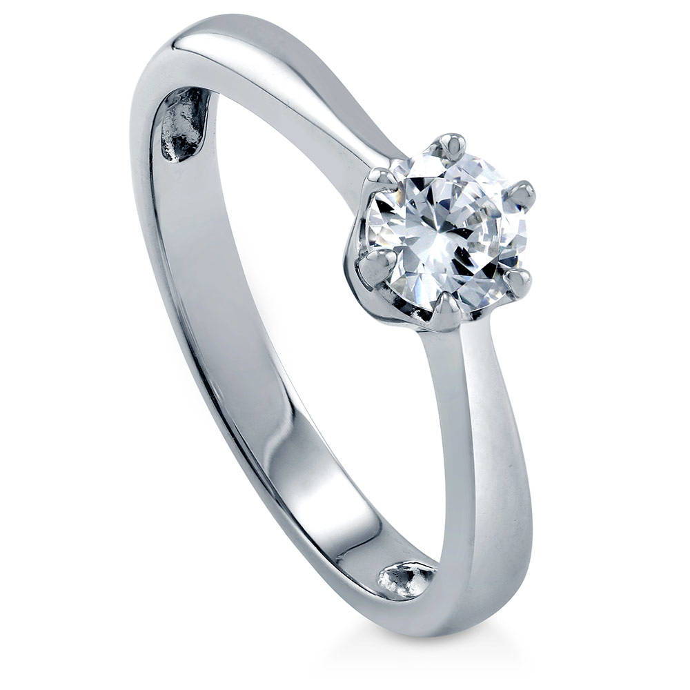 Front view of Solitaire 0.45ct Round CZ Ring in Sterling Silver, 4 of 7