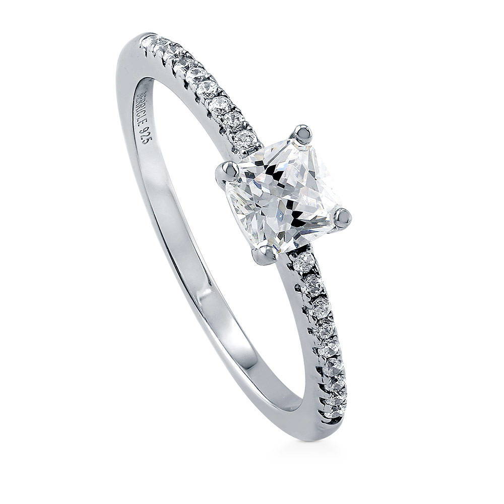 Front view of Solitaire 0.6ct Cushion CZ Ring in Sterling Silver