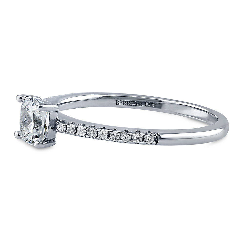 Angle view of Solitaire 0.6ct Cushion CZ Ring in Sterling Silver