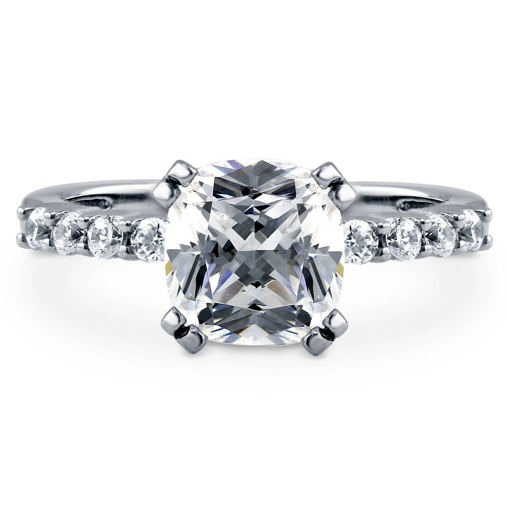 Solitaire 3ct Cushion CZ Ring in Sterling Silver