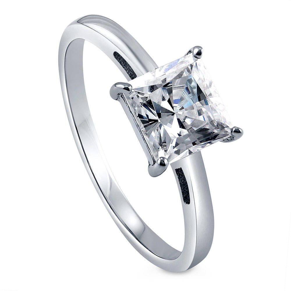 Front view of Solitaire 1.6ct Princess CZ Ring in Sterling Silver, 4 of 10