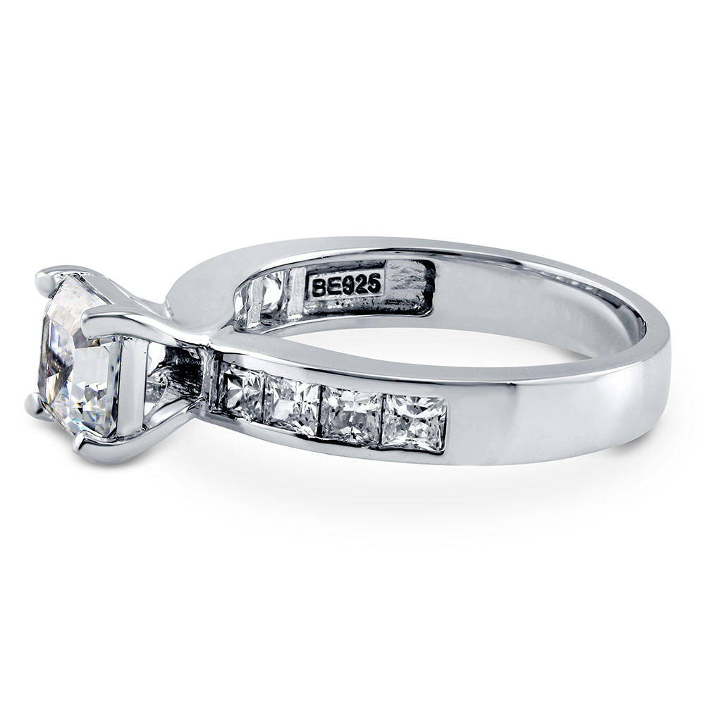 Angle view of Solitaire 1.6ct Asscher CZ Ring in Sterling Silver