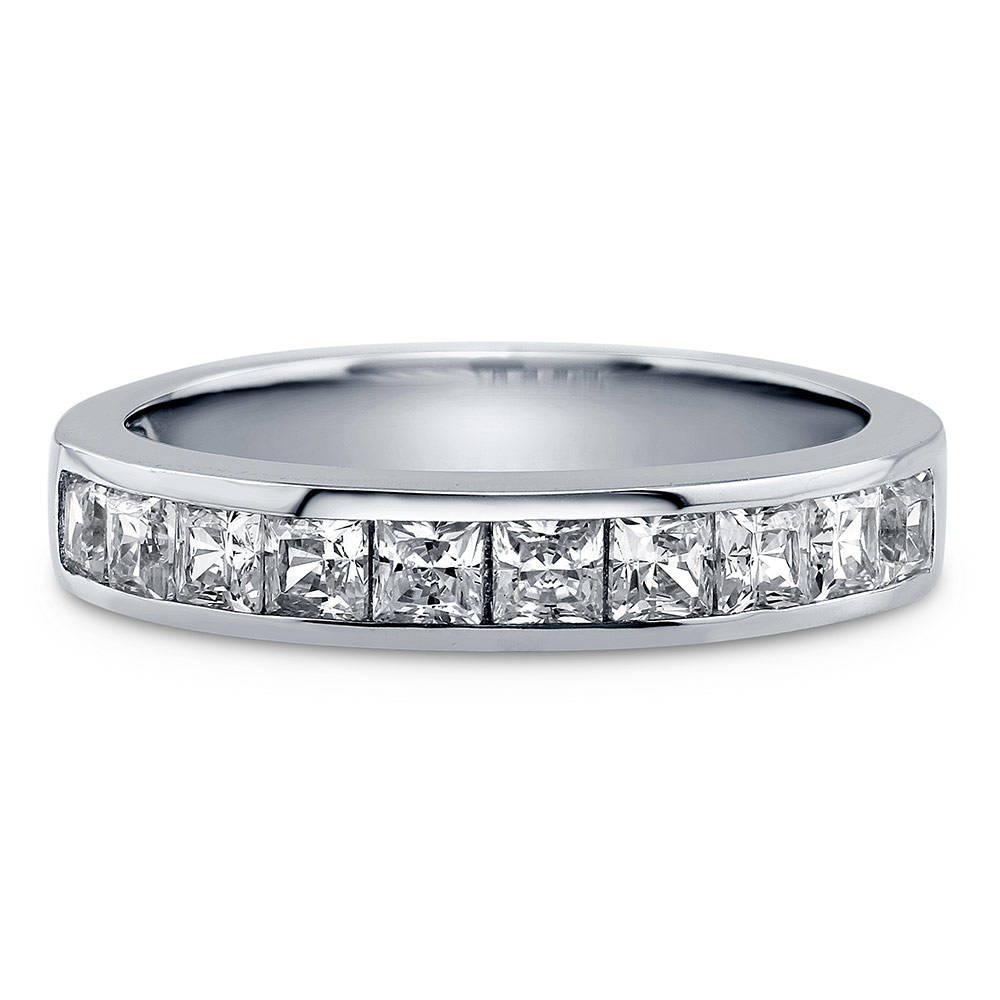 Channel Set Princess CZ Half Eternity Ring in Sterling Silver, 1 of 8