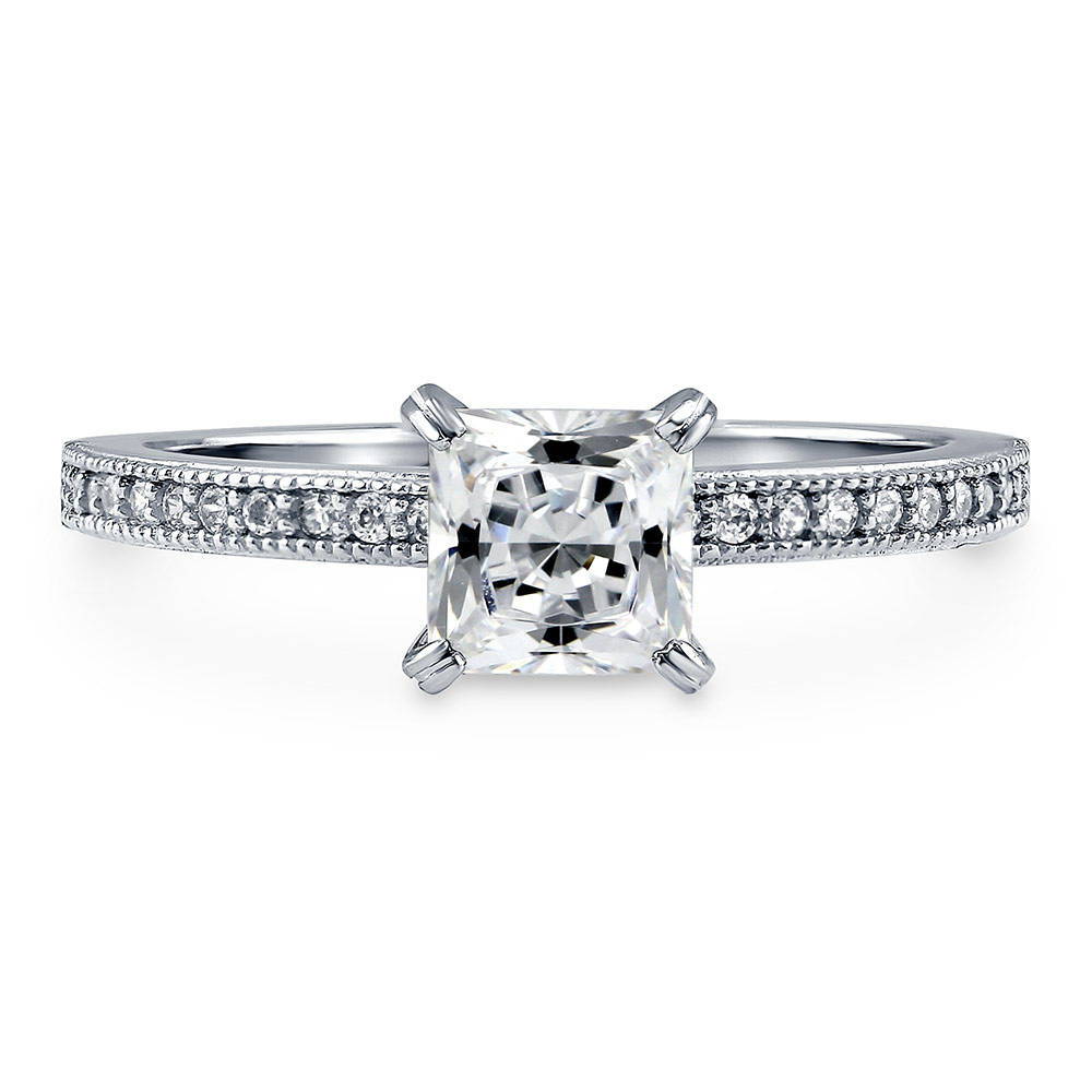 Solitaire 1ct Princess CZ Ring in Sterling Silver, 1 of 7