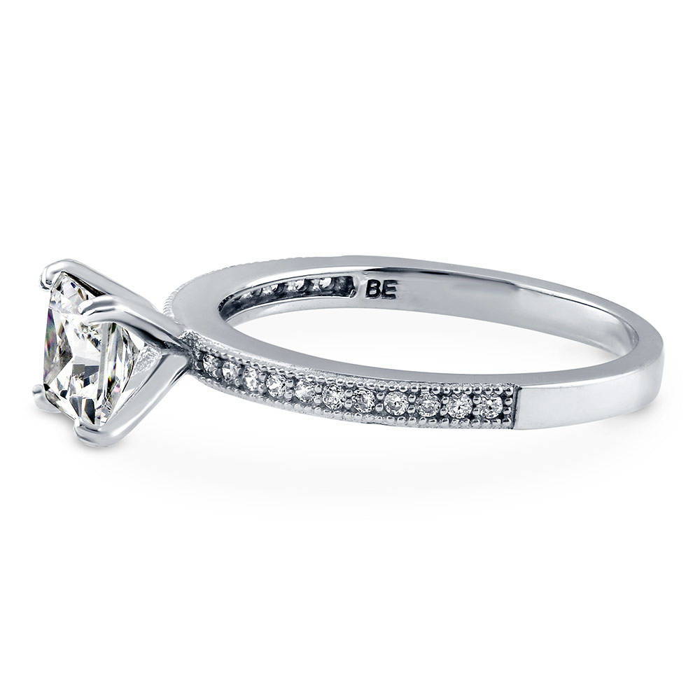 Angle view of Solitaire 1ct Princess CZ Ring in Sterling Silver, 5 of 7