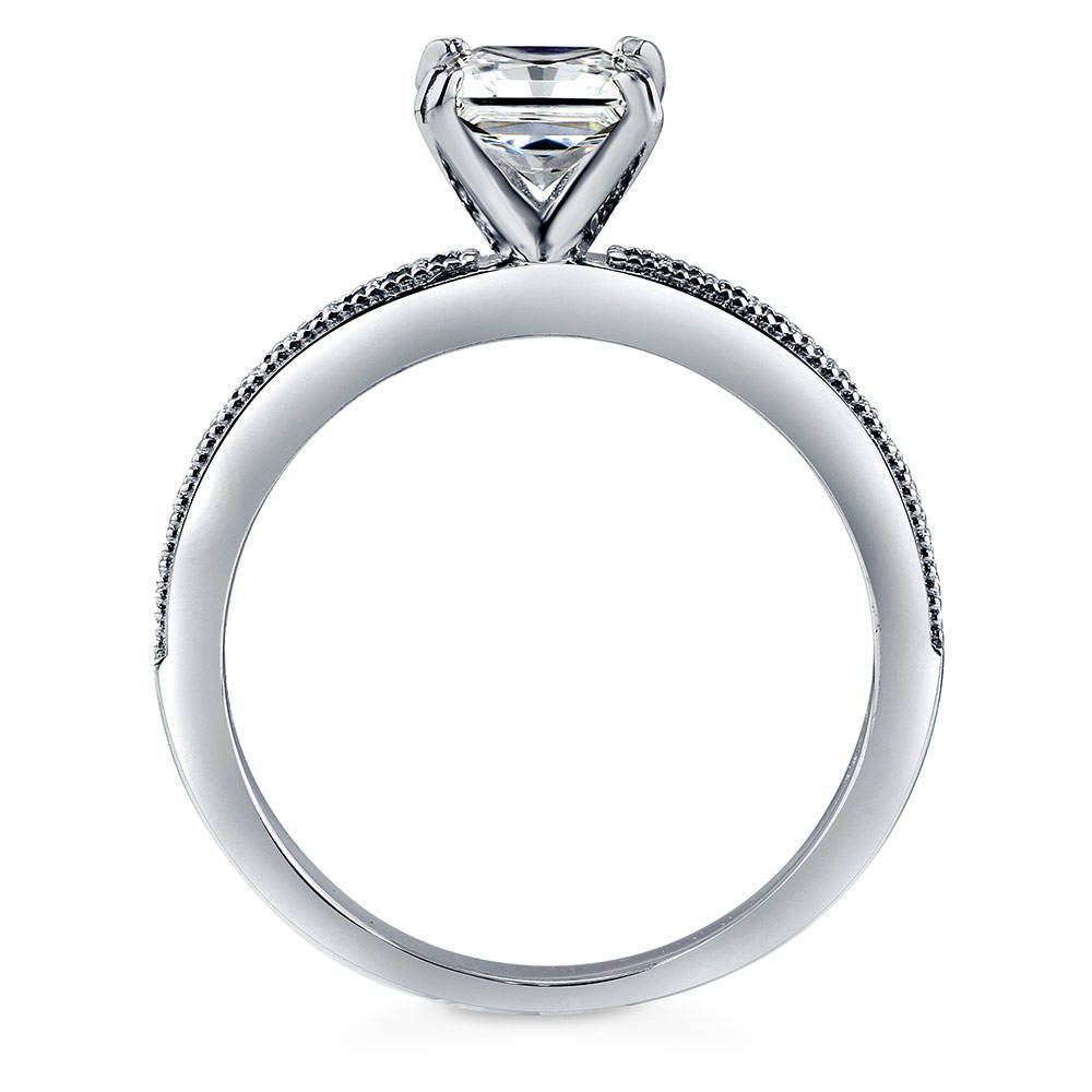 Alternate view of Solitaire 1ct Princess CZ Ring in Sterling Silver, 6 of 7