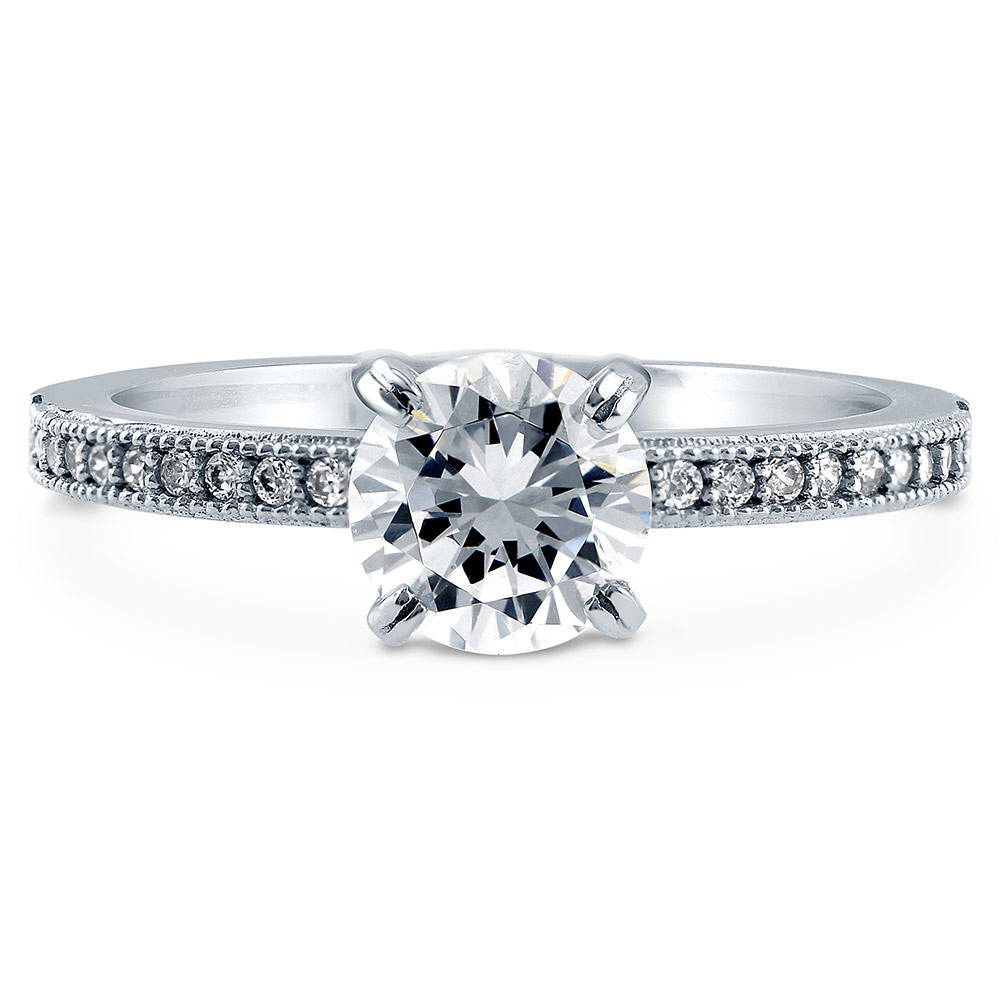 Solitaire 1ct Round CZ Ring in Sterling Silver, 1 of 7