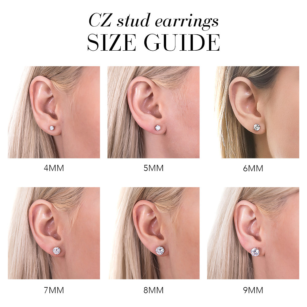 CZ stud earrings size guide for round cut