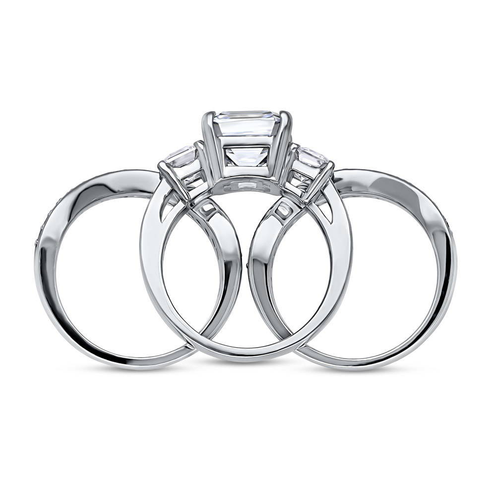 Alternate view of 3-Stone Asscher CZ Ring Set in Sterling Silver